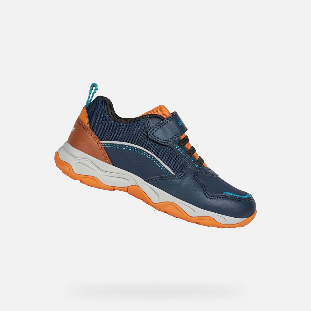 Tenis Geox Menino Azul Marinho/Laranja - Calco - HQEVO5396